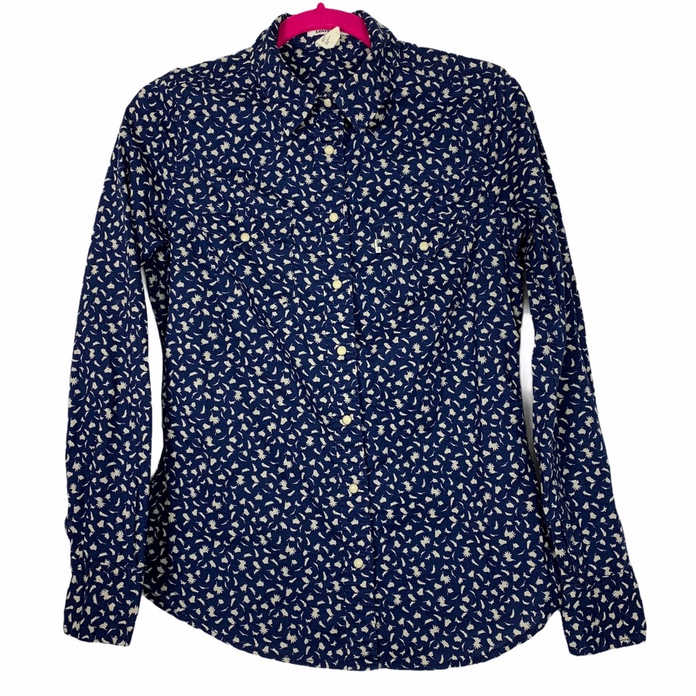 Levis Pearl Snap Navy Floral Cotton Western Top S